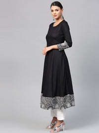 Thumbnail for Wahe-NOOR Women's Black Rayon A-Line Kurti - Distacart