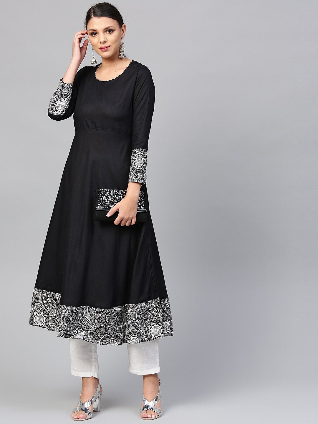 Celebrity Anarkali kurti dress Black Rayon kurta dupatta long flared gown  tunic | eBay