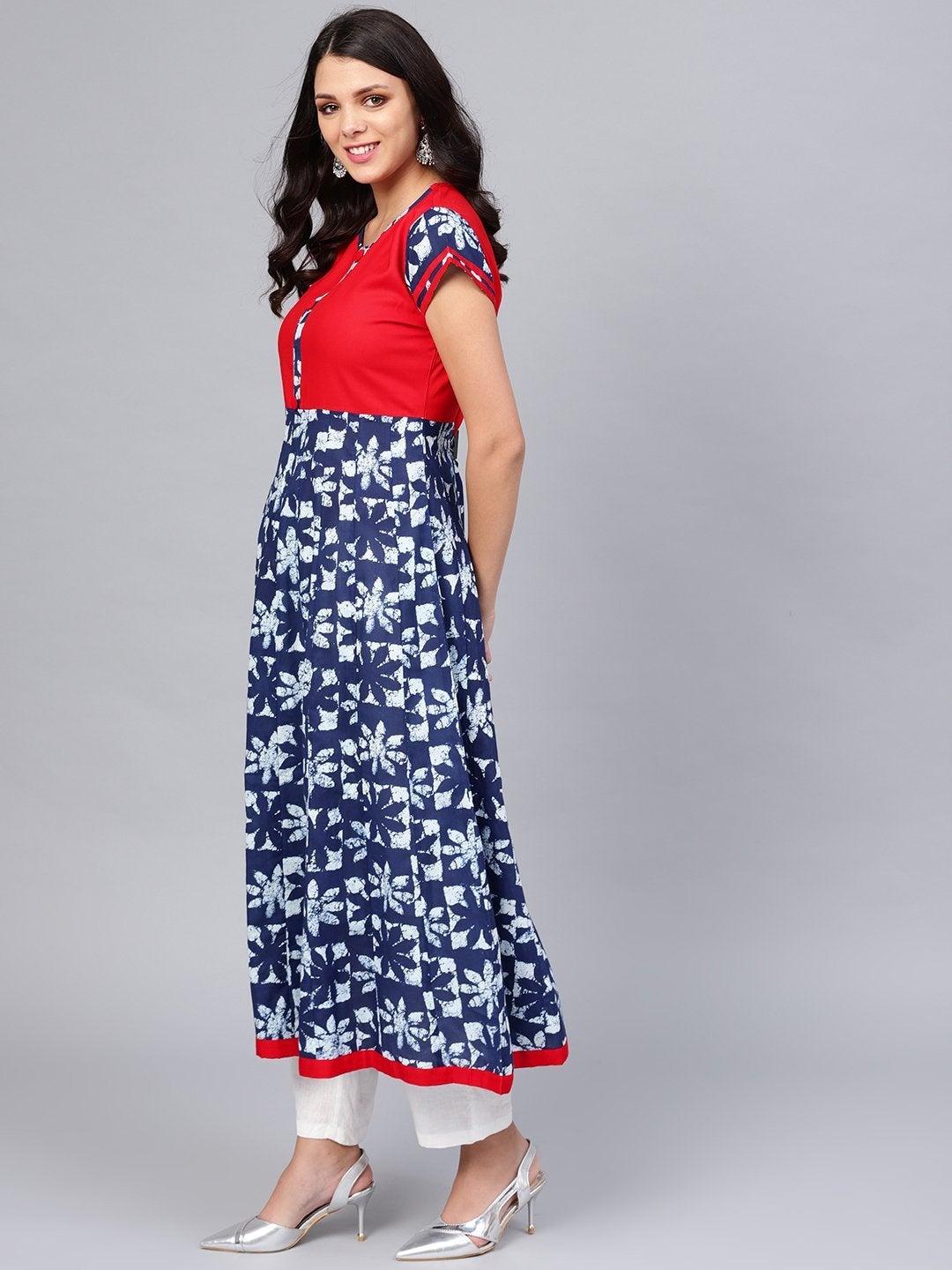 Wahe-NOOR Women's Indigo Blue Printed Cotton Anarkali - Distacart