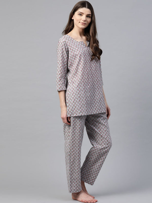 NOZ2TOZ Women's Grey Printed Loungewear/Nightwear - Distacart