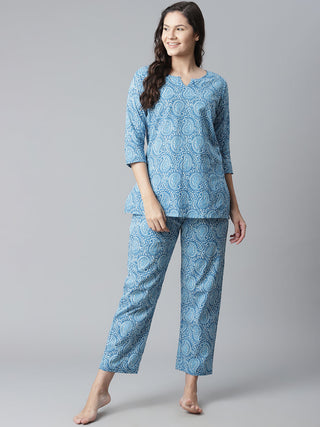 NOZ2TOZ Women's Blue Printed Cotton Nightwear - Distacart