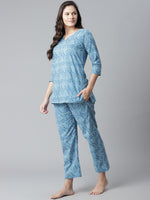 Thumbnail for NOZ2TOZ Women's Blue Printed Cotton Nightwear - Distacart