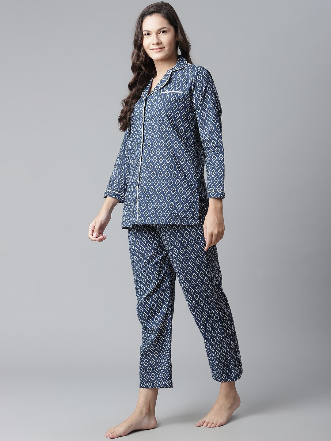 NOZ2TOZ Women's Indigo Printed Cotton Nightsuit - Distacart