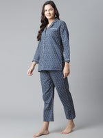 Thumbnail for NOZ2TOZ Women's Indigo Printed Cotton Nightsuit - Distacart