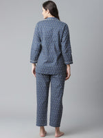 Thumbnail for Wahe-NOOR Women's Indigo Printed Cotton Nightsuit - Distacart