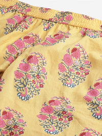 Thumbnail for Wahe-NOOR Women's Yellow Flower Cotton Motif Nightwear - Distacart