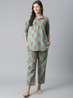 Thumbnail for NOZ2TOZ Women's Green Floral Print Cotton Nightwear - Distacart