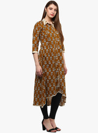 Thumbnail for Wahe-NOOR Women's Printed Cotton Shirt Style Kurta - Distacart