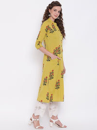 Thumbnail for Wahe-NOOR Women's Lemon Yellow Straight Cotton Kurta - Distacart