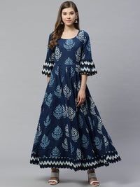 Thumbnail for Wahe-NOOR Women's Blue Long Cotton Anarkali - Distacart