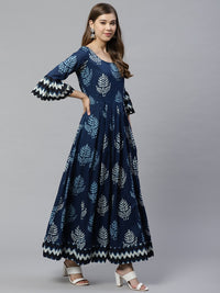 Thumbnail for Wahe-NOOR Women's Blue Long Cotton Anarkali - Distacart