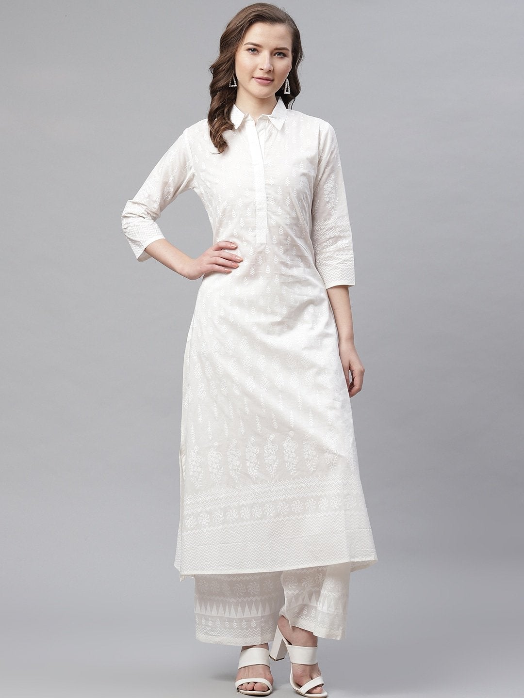 Women White Ethnic Motifs Printed Pure Cotton Kurti with Trousers – Jaipur  Morni