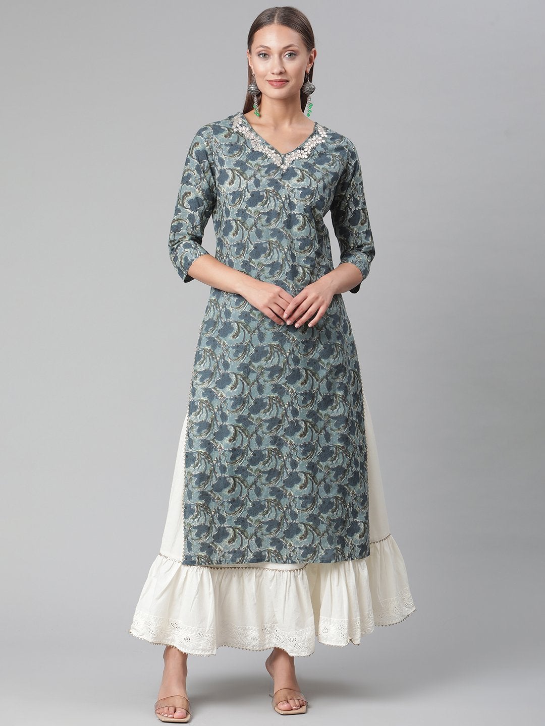 Wahe-NOOR Women's Blue Cotton Kurta With Skirt - Distacart