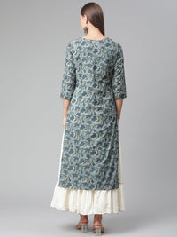 Thumbnail for Wahe-NOOR Women's Blue Cotton Kurta With Skirt - Distacart