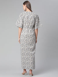 Thumbnail for Wahe-NOOR Women's Grey Floral Cotton Kaftan - Distacart