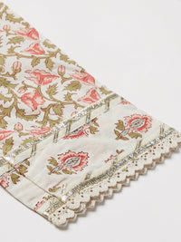 Thumbnail for Wahe-NOOR Women's Cream Floral Anarkali Cotton Kurta Palazzo Set With Dupatta - Distacart