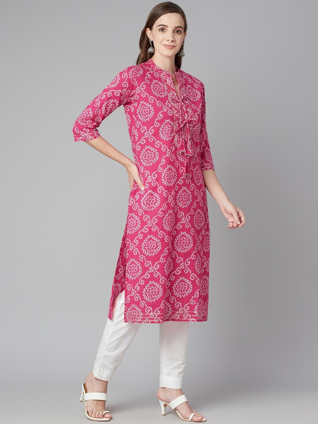 NOZ2TOZ Women's Pink Bandhej Straight Kurta - Distacart
