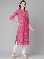Thumbnail for NOZ2TOZ Women's Pink Bandhej Straight Kurta - Distacart