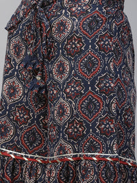 Thumbnail for Wahe-NOOR Women's Indigo Cotton Short Kurti Sharara Set With Dupatta - Distacart