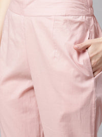 Thumbnail for Wahe-NOOR Women's Light Pink Cotton Anarkali Gown Pant Set With Net Dupatta - Distacart