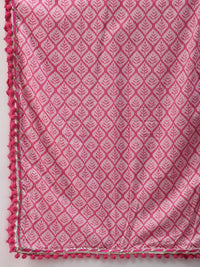 Thumbnail for Wahe-NOOR Women's Pink Cotton Sleeves Less Anarkali Sharara Set With Dupatta - Distacart