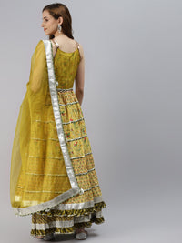 Thumbnail for Wahe-NOOR Women's Yellow Cotton Sleeves Less Anarkali Skirt Set With Dupatta - Distacart