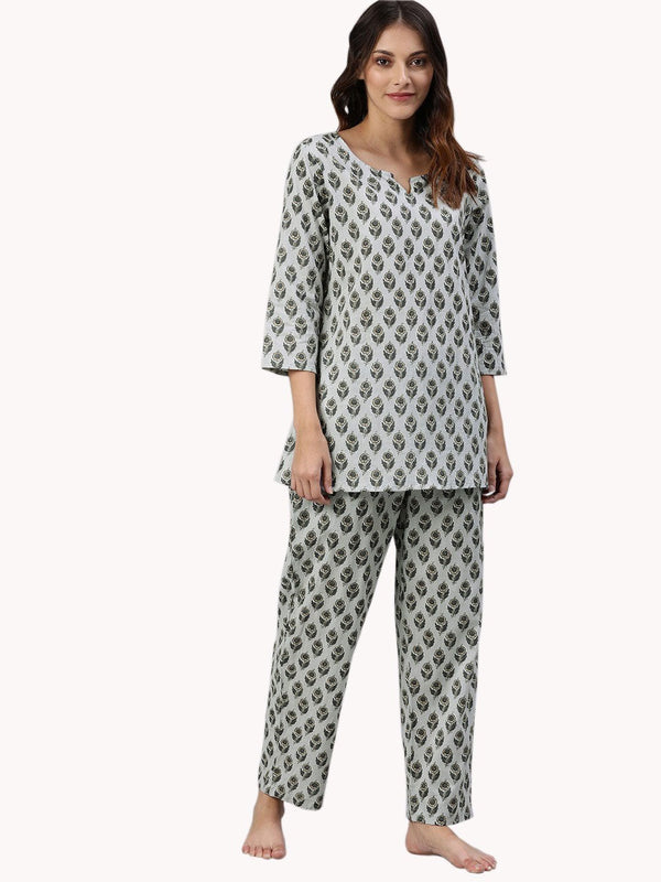 Wahe-NOOR Women's Grey Color Cotton Loungewear/Nightwear - Distacart