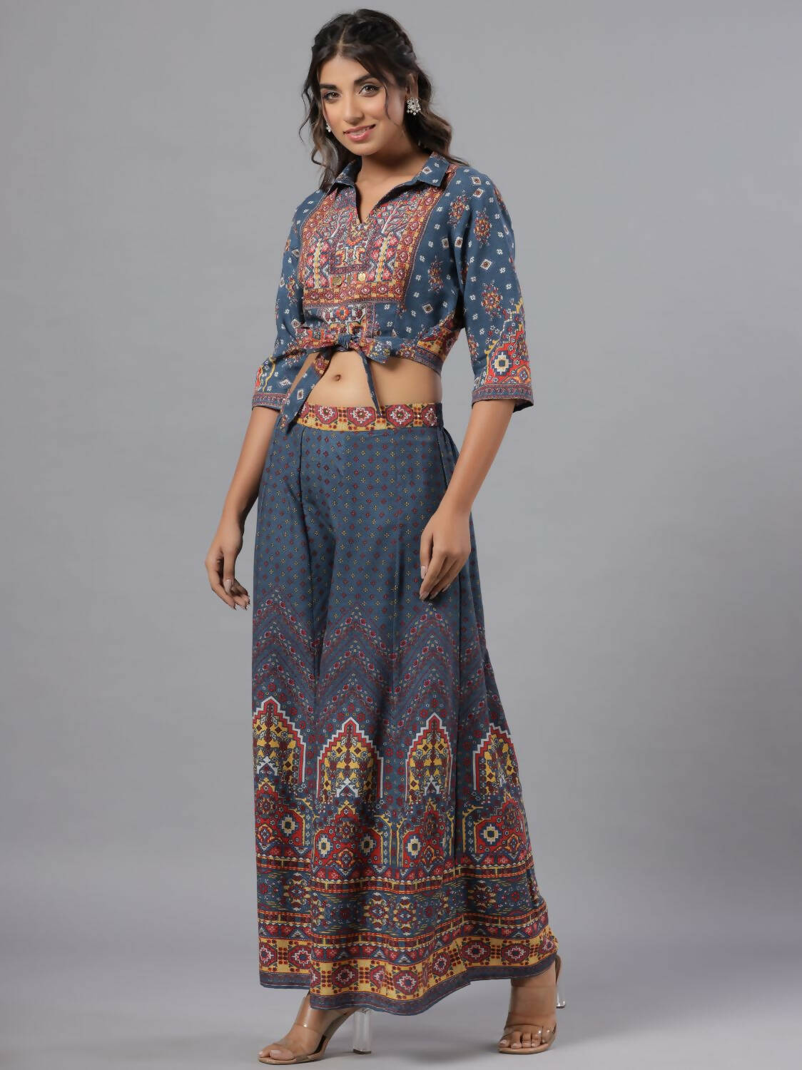 Juniper Women Navy Blue Rayon Printed Clothing Set - Distacart