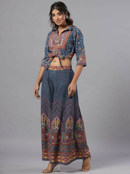 Juniper Women Navy Blue Rayon Printed Clothing Set - Distacart