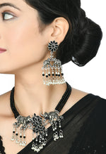 Thumbnail for Mominos Fashion Johar Kamal Silver-Plated Brass Finish Elephant Desgin Choker For Women (Black) - Distacart