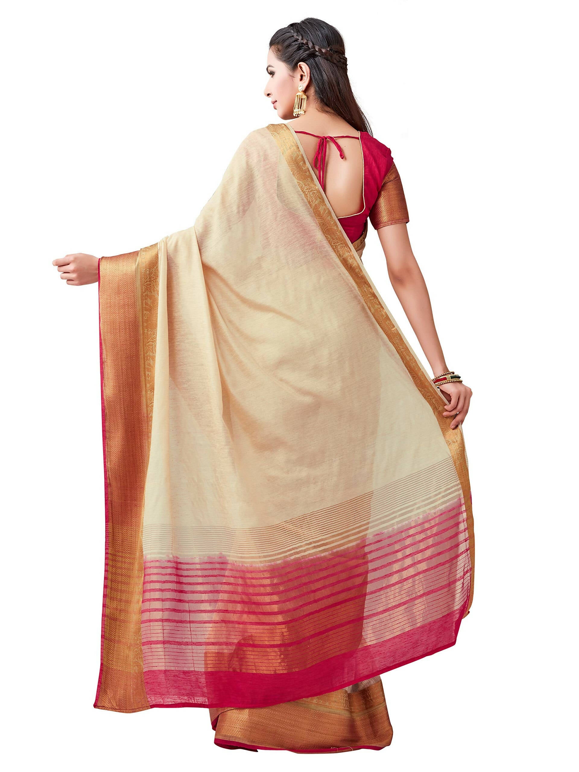 Mimosa Women's Beige Kanchipuram Linen Saree - Distacart