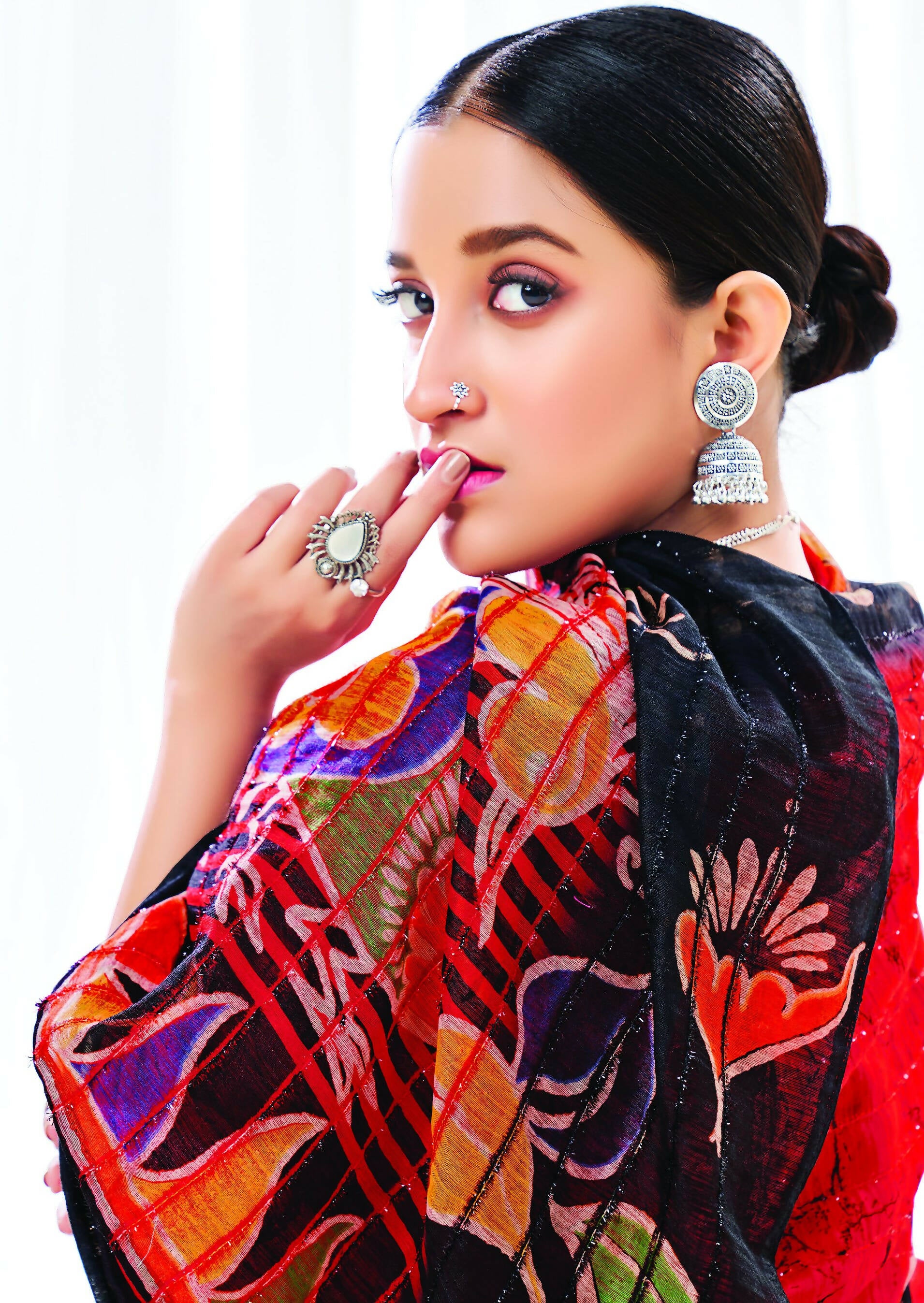 Red Chanderi Cotton Floral Printed Saree With Unstitched Blouse Piece - Kathika - Distacart