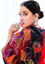 Thumbnail for Red Chanderi Cotton Floral Printed Saree With Unstitched Blouse Piece - Kathika - Distacart