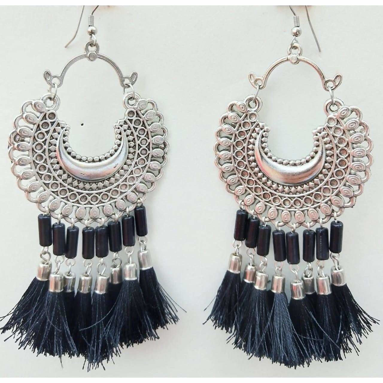 Trendy Chandbali Black threads And Glass Pearls Hanging Earrings