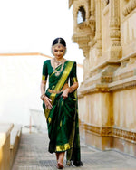 Thumbnail for DEIANA'S Beautiful Golden Jari with New Design Soft Lichi Silk Saree - Green - Distacart