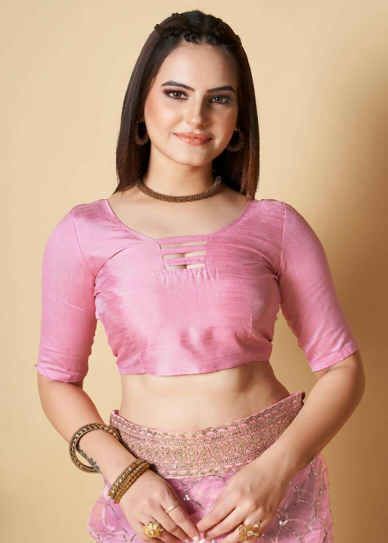 Vamsee Pink Organza Saree - Distacart