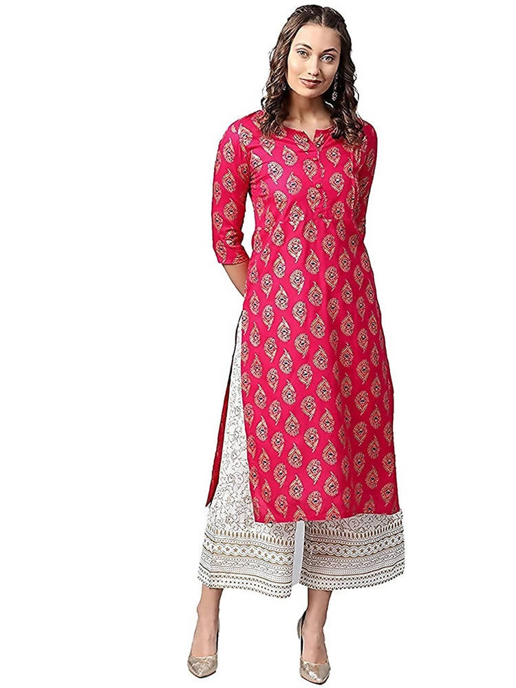 Vamika Pink Printed Rayon Party And Casual Wear Kurta Set