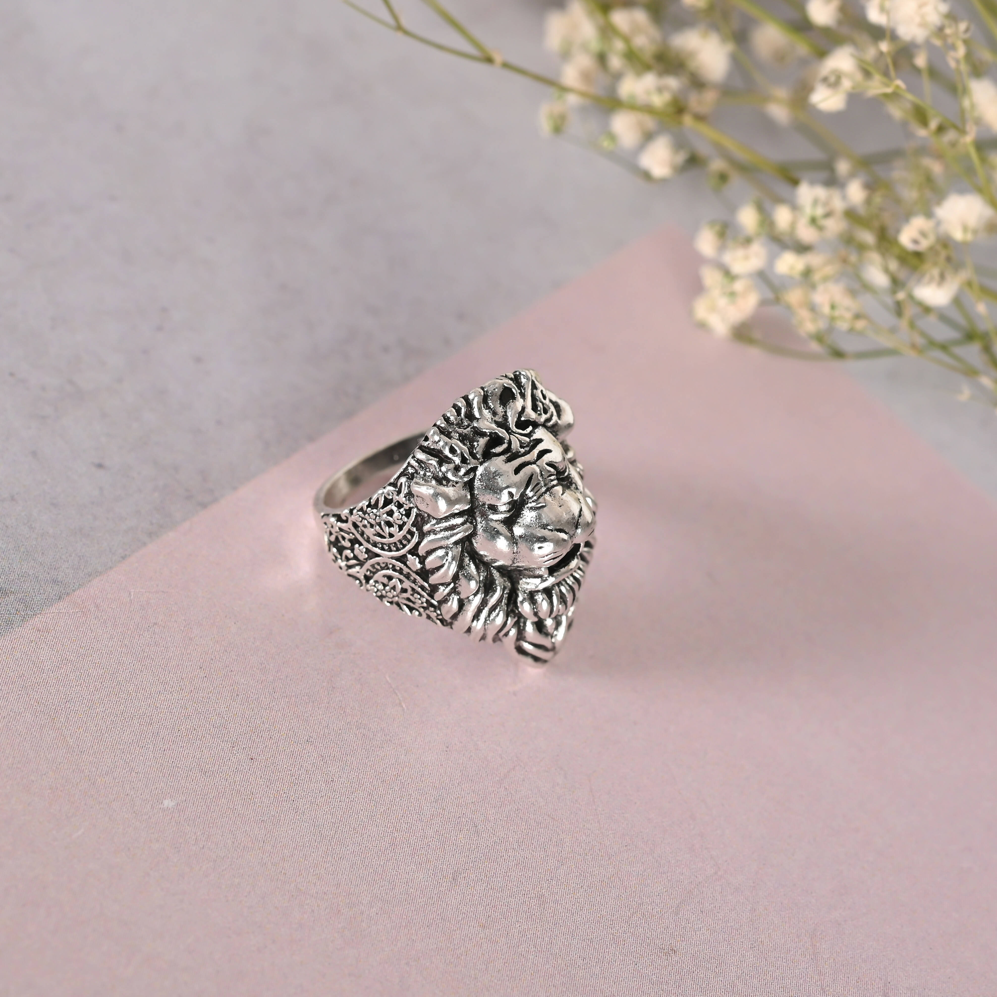 NVR Men Silver-Plated Lion Face Finger Ring - Distacart