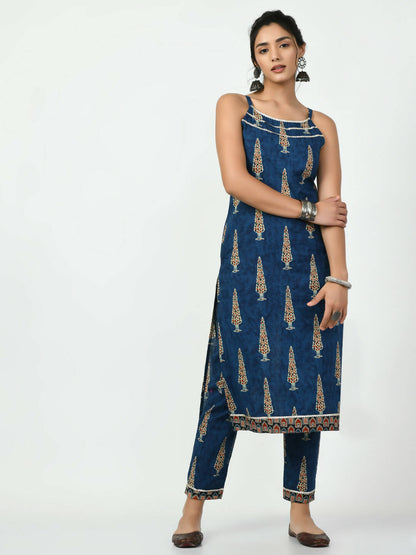 Myshka Women's Blue Straight Printed Kurta - Distacart