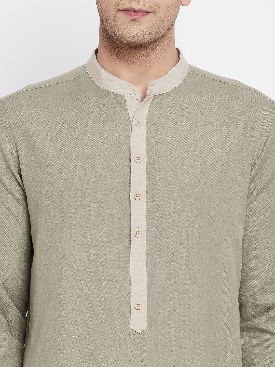 Even Apparels Green Pure Cotton Men's Kurta With Contrast Collar And Placket - Distacart
