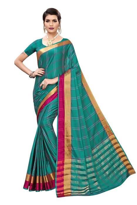 Vamika Rama Cotton Silk Weaving Saree  - Distacart