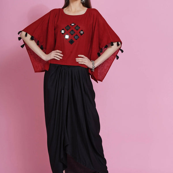 Women Republic Maroon Cotton Kaftan With Dhoti - Distacart