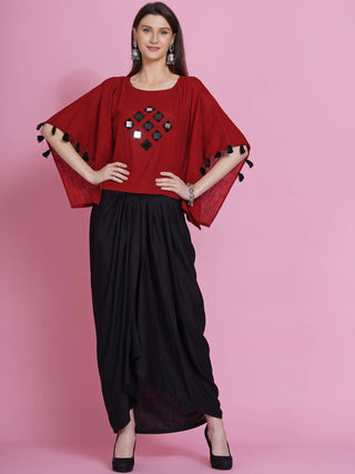 Women Republic Maroon Cotton Kaftan With Dhoti - Distacart