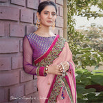 Thumbnail for Pink Colored Silk Georgette Embroidered Saree With Blouse - Norita Royal Adveka - Distacart