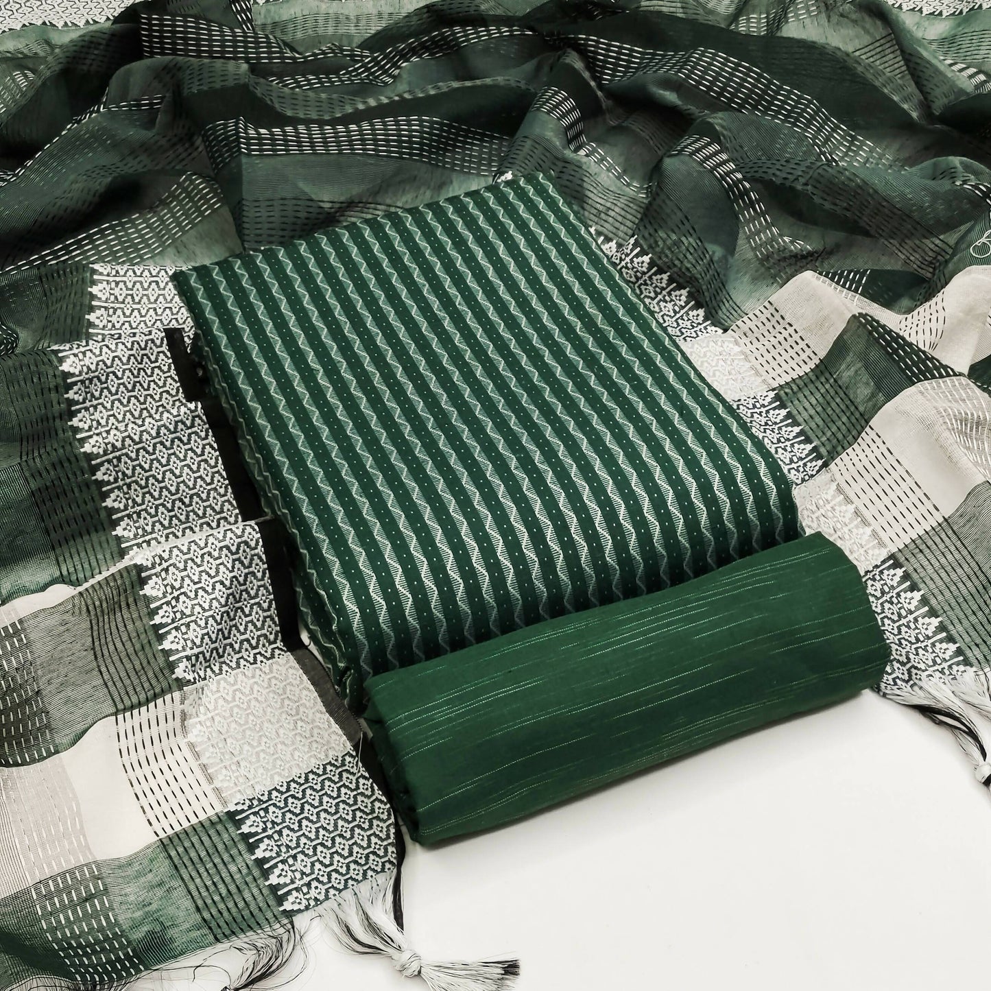 Green Cotton Jacquard Woven Unstitched Dress Material - Amara - Distacart