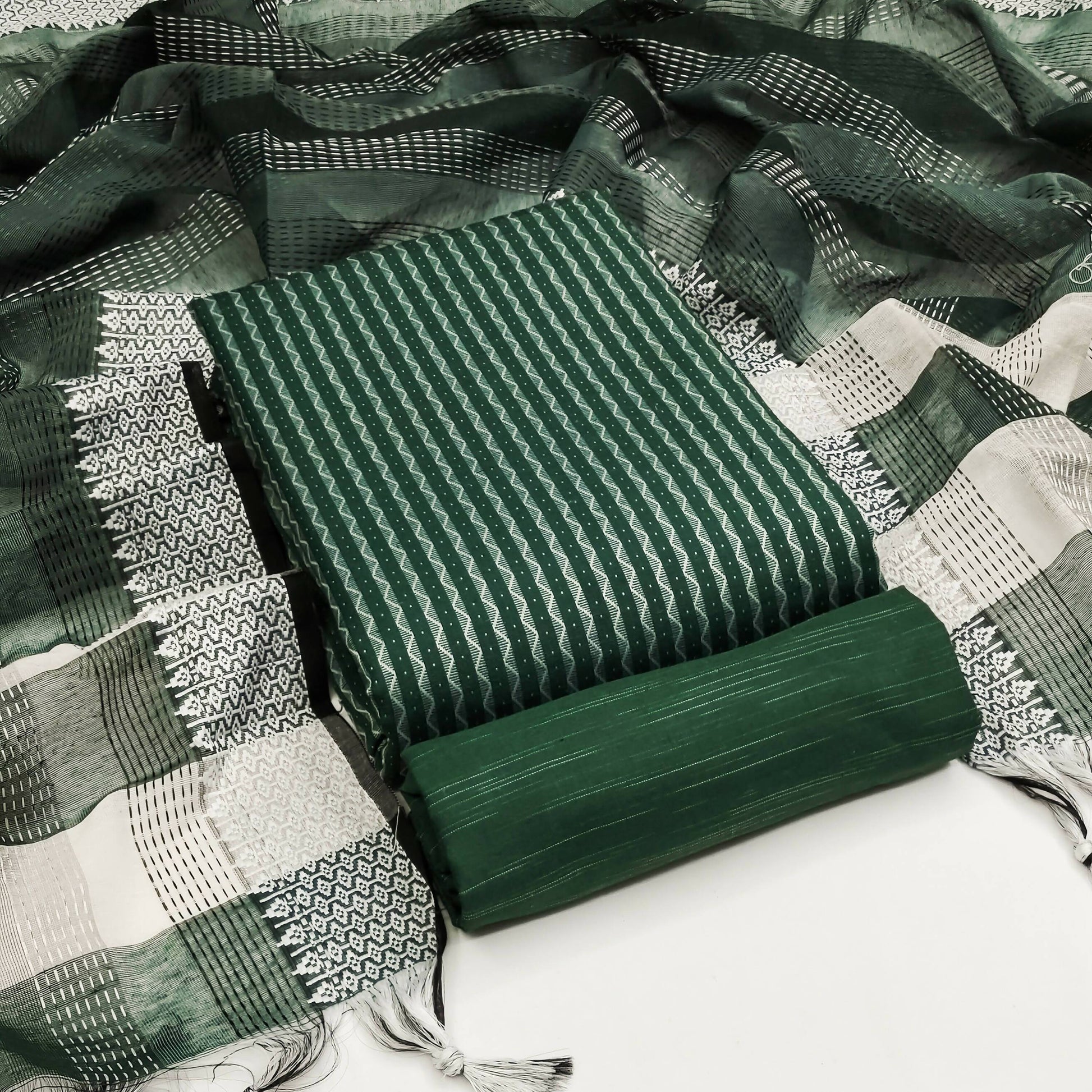 Green Cotton Jacquard Woven Unstitched Dress Material - Amara - Distacart