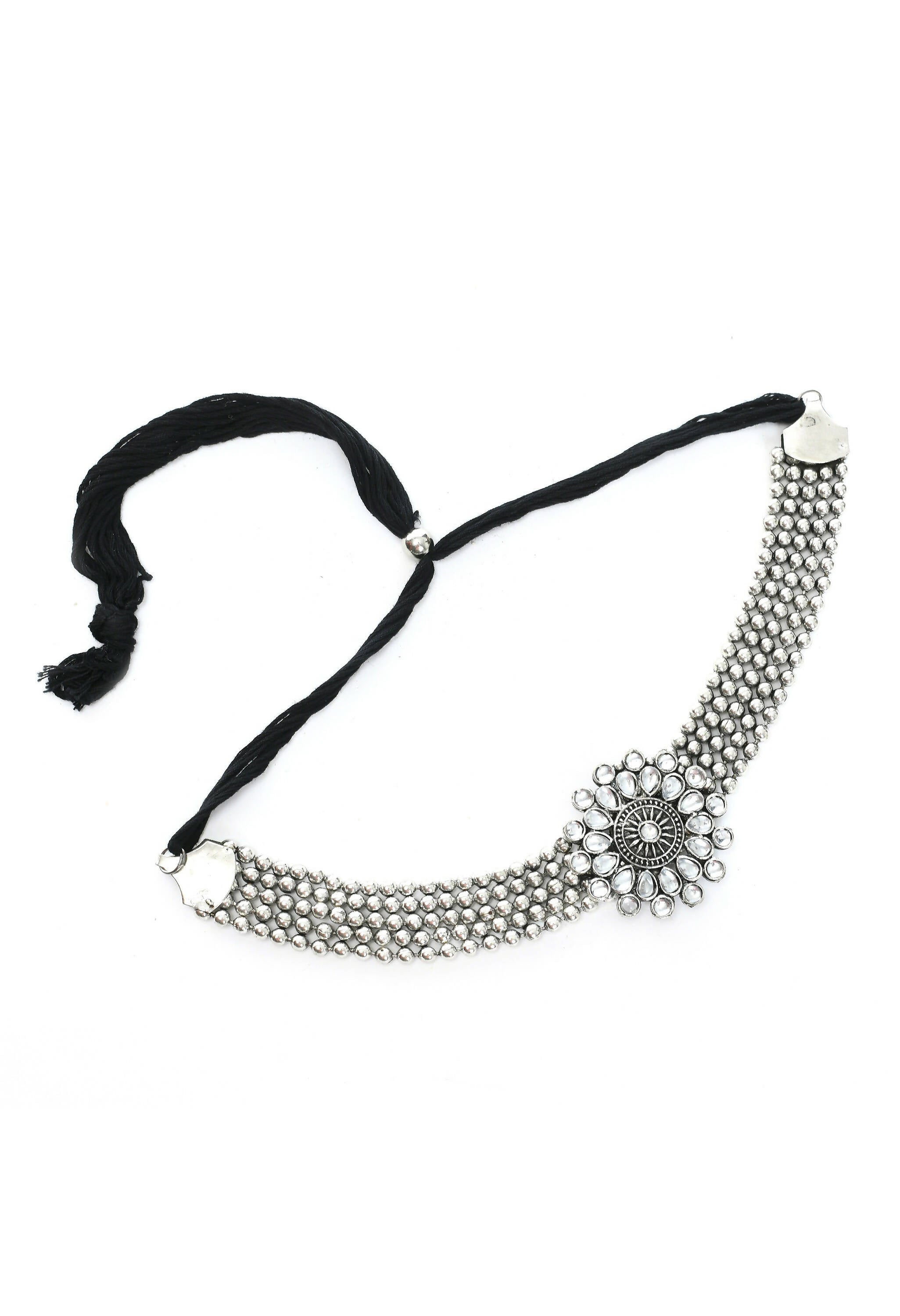 Mominos Fashion Johar Kamal Oxidised Silver-Plated Brass Finish Kundan Choker For Women (Silver) - Distacart