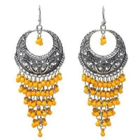 Thumbnail for Oxidized Yellow Jhalar Long Drop Party Beads Alloy Chandbali Earrings