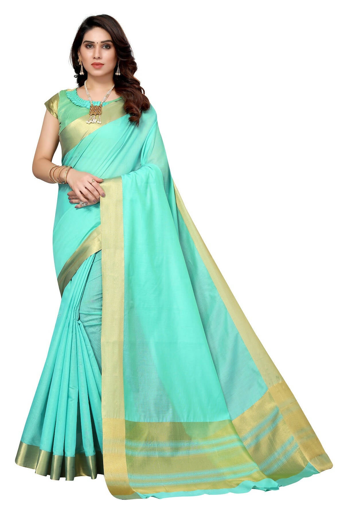 Vamika Sky Blue Cotton Polyester Silk Weaving Saree - Distacart