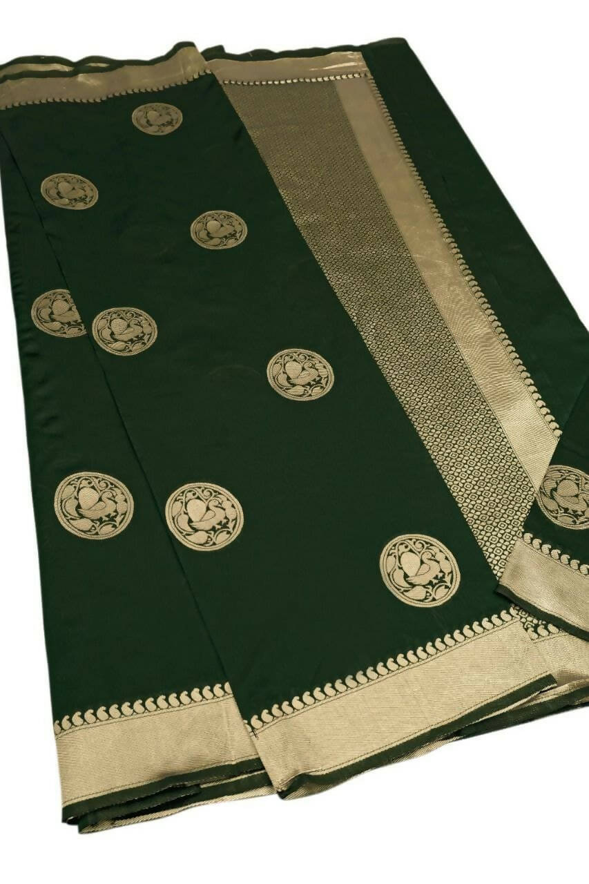 DEIANA'S Beautiful Golden Jari with New Design Soft Lichi Silk Saree - Green - Distacart